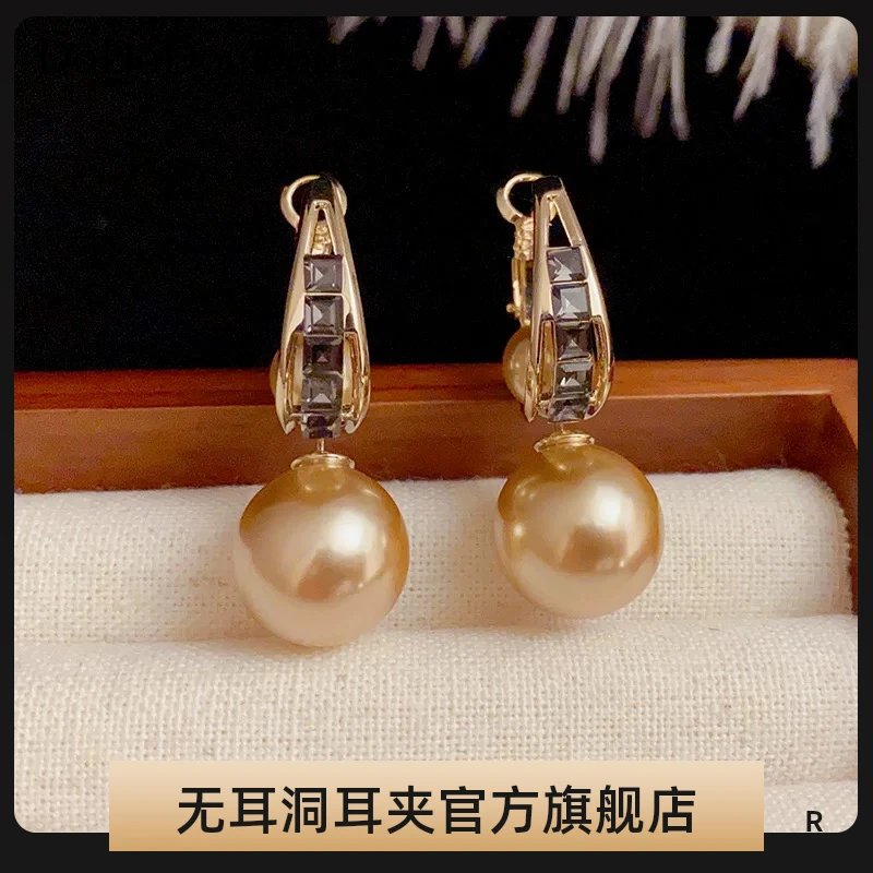 铜合金耳饰 暮色香槟~两戴法式蚊香盘耳夹仿珍珠春夏耳环高级感