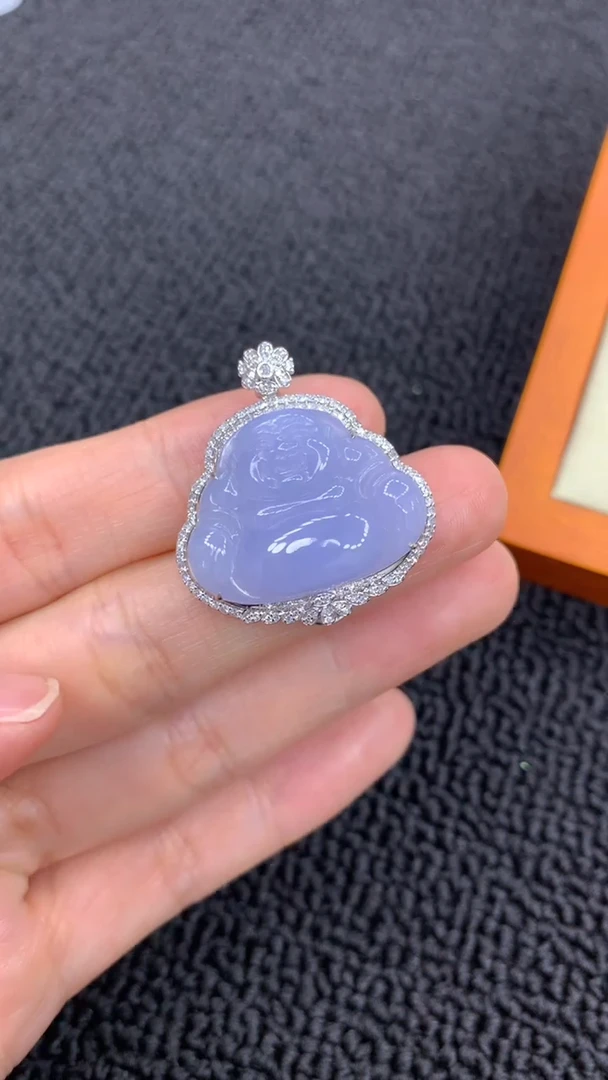 翡翠18K金镶嵌颈饰紫佛公