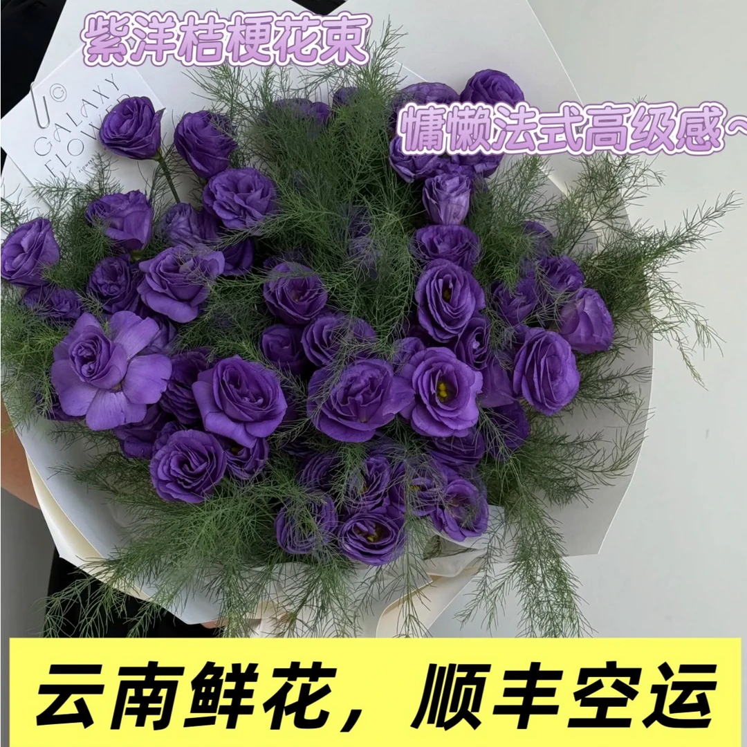 【深紫色稀有洋桔梗】法式浪漫花束 现采现摘 无刺玫瑰 顺丰空运 鲜花同城配送