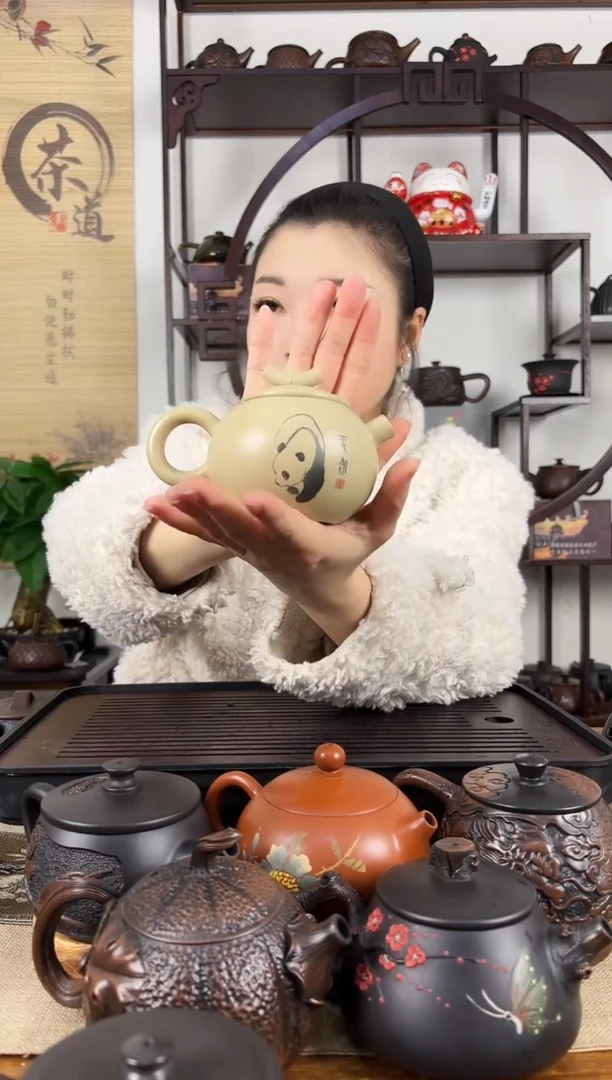 【闪购商品】壶球孔 白泥 阴刻阳填 熊猫壶 200cc