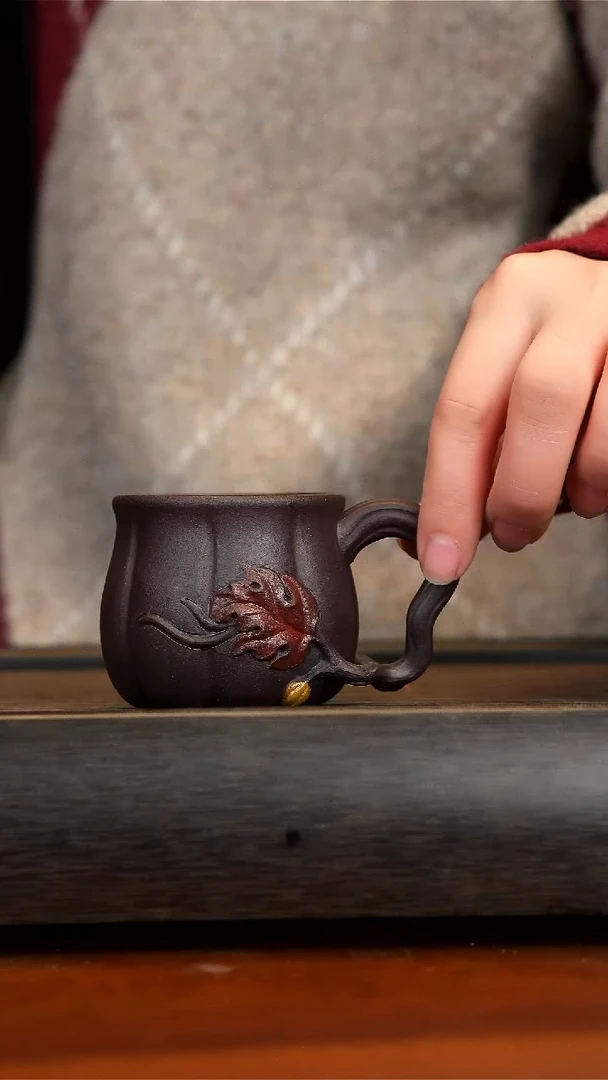 【闪购商品】紫砂茶壶老紫泥南瓜把手杯