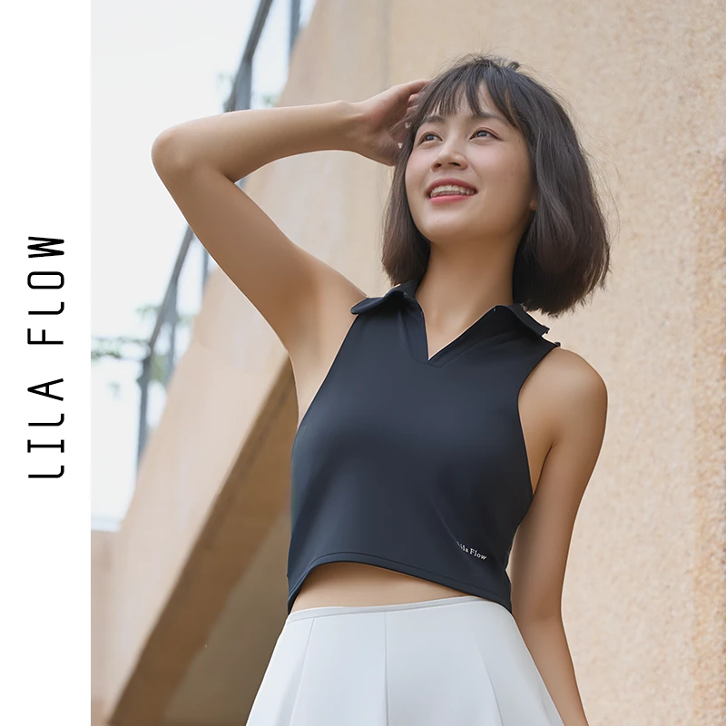 LILAFLOW专业瑜伽紧身运动背心女跑步网球健身服上衣POLO运动衫女