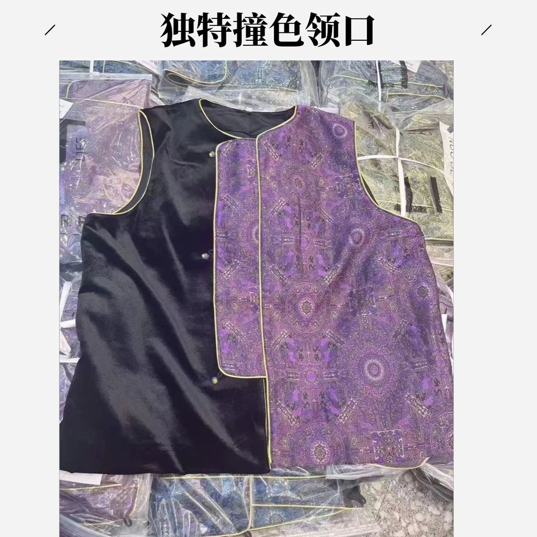 提花薄款拼接常规款马夹休闲复古通勤网红新中式国风无袖女士