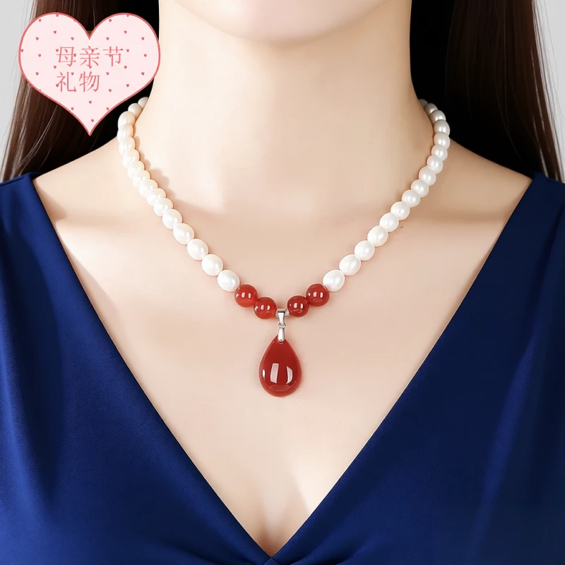 吊坠925银 时尚吊坠女款珍珠锁骨链母亲节送妈妈婆婆精美生日礼物