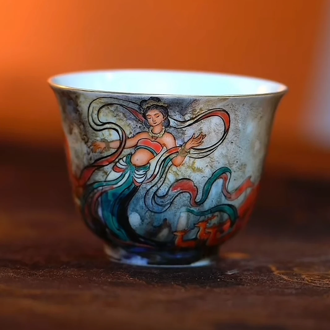 【宣乐沐谷】粉彩敦煌飞天铃铛杯