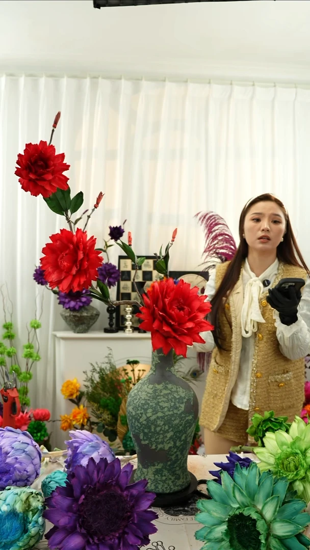 永生花 霸王花 【龙枣枝连花带瓶红色】A50