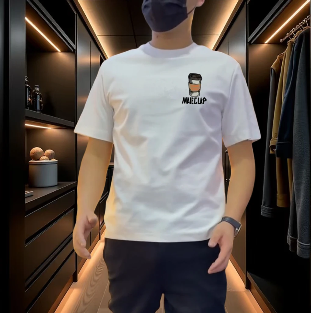 夏季新款重磅纯棉260G不透潮流休闲百搭咖啡印花时尚T恤短袖男t恤