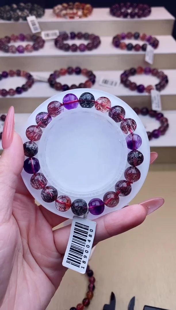 未镶嵌手链水晶黑加仑超七单圈9m+