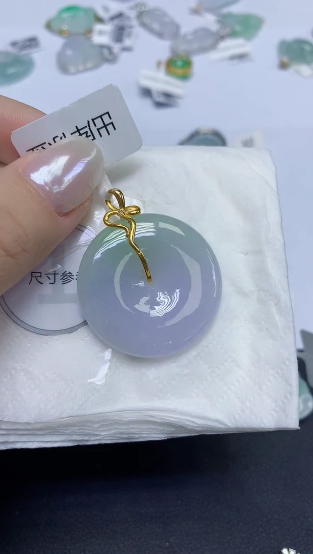 颈饰18K金镶嵌翡翠天然缅甸翡翠A货百元以上9元证书费自理