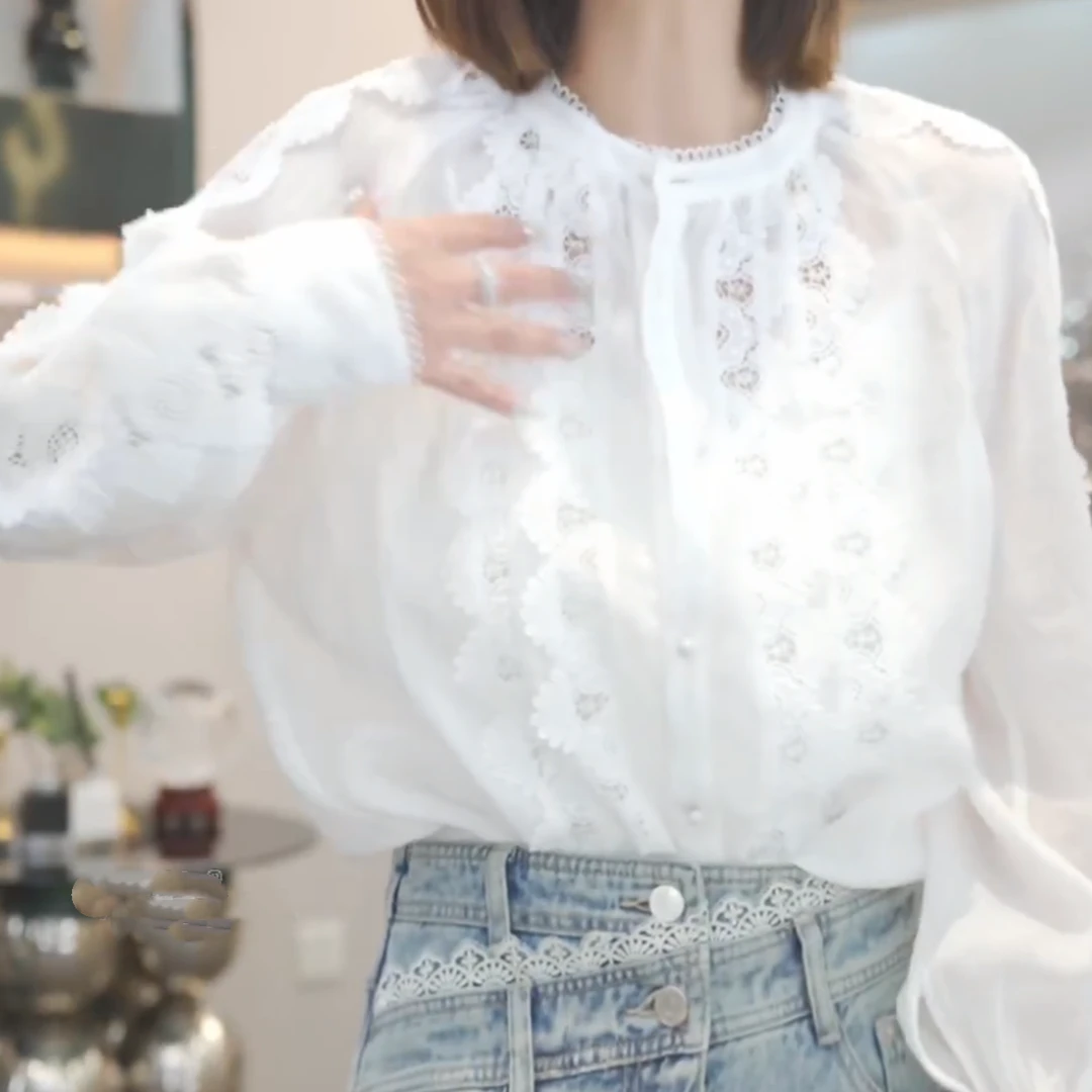 蕾丝花边衬衫2025春季新款设计感长袖气质时尚休闲气质轻奢衬衣