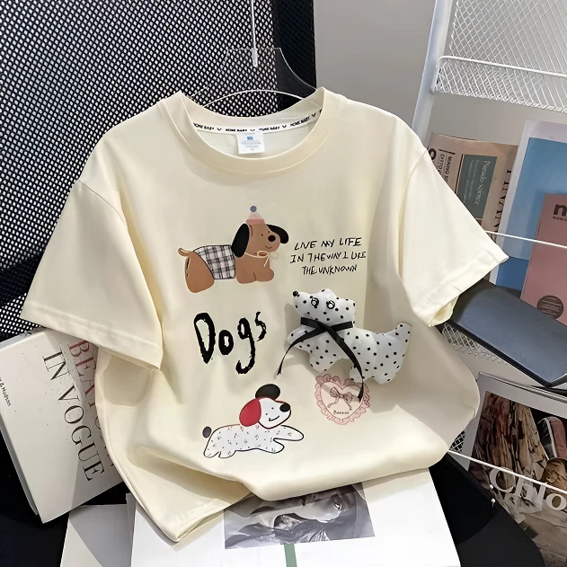 2025立体卡通男女童纯棉短袖玩偶新款夏季T恤中小童洋气印花上衣