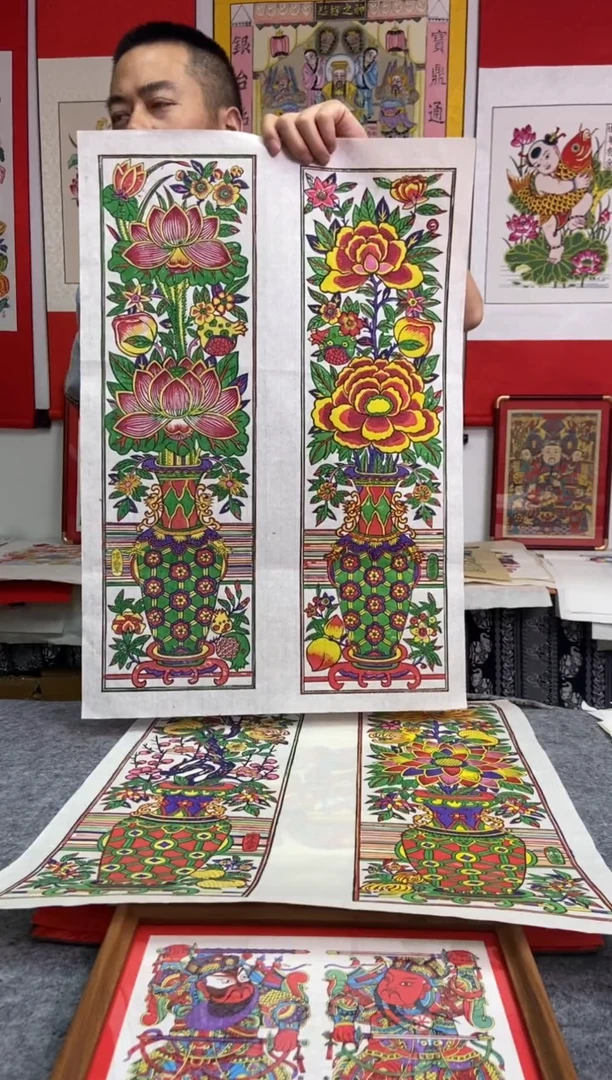 春夏秋冬四条屏托裱手工制作精品年画