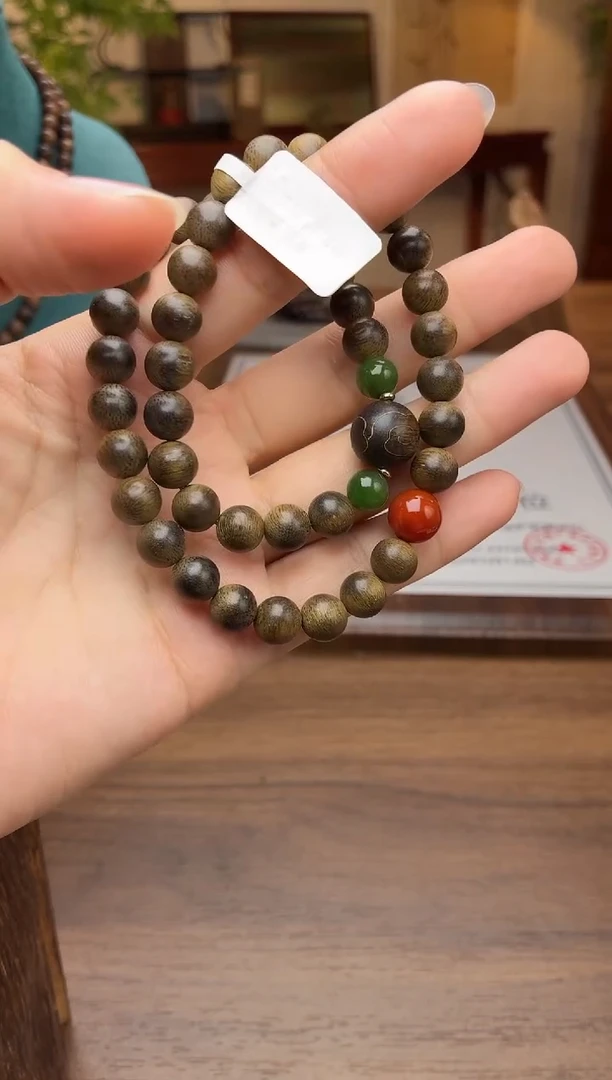 沉香手串越南芽庄黄棋老料08＋祥云1.2设计老料