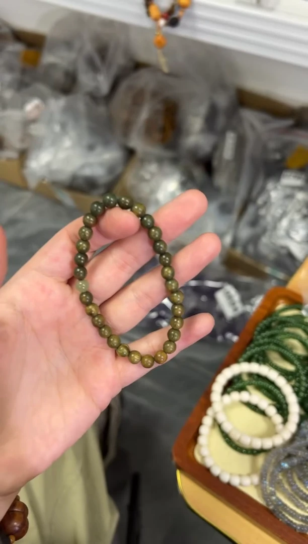 【闪购商品】维腊木（绿檀）手串未镶嵌绿檀木和田款6MM手链[单圈]