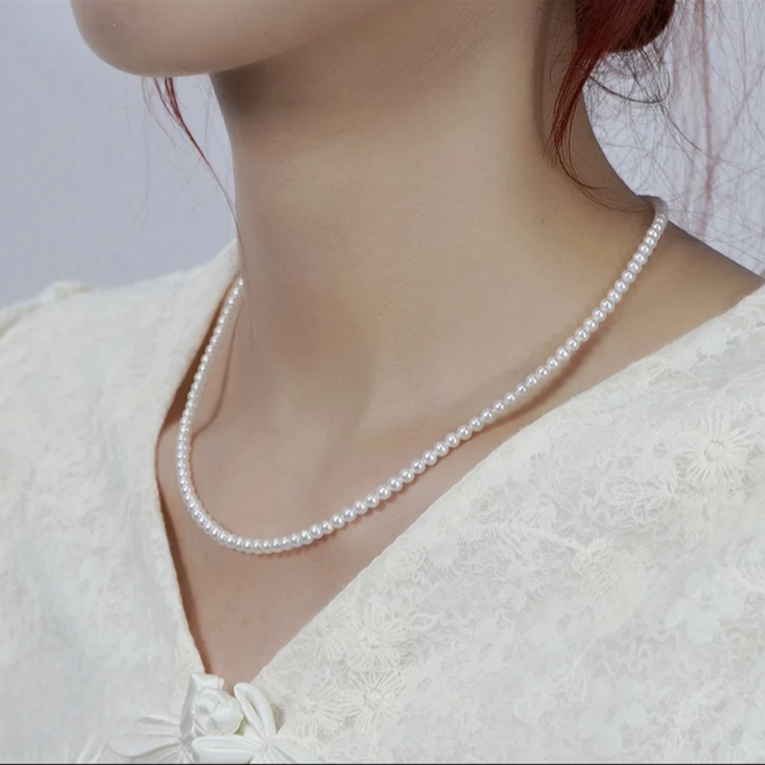 淡水珍珠baby小米珠近圆强光双层叠戴款迷你简约珍珠项链