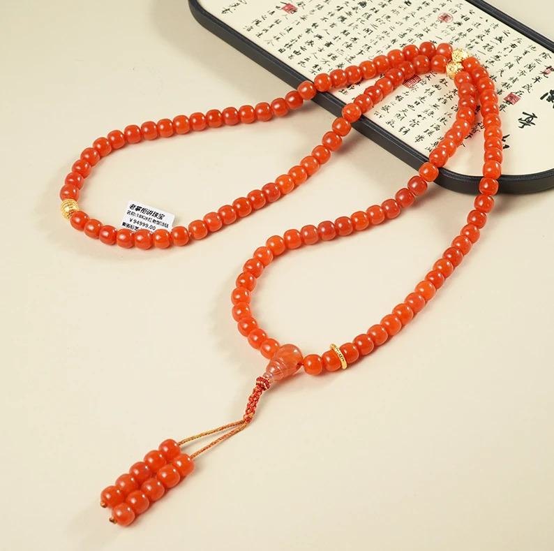 【老掌柜讲珠宝】18k南红冰红项链/108颗/10mm/ B121818