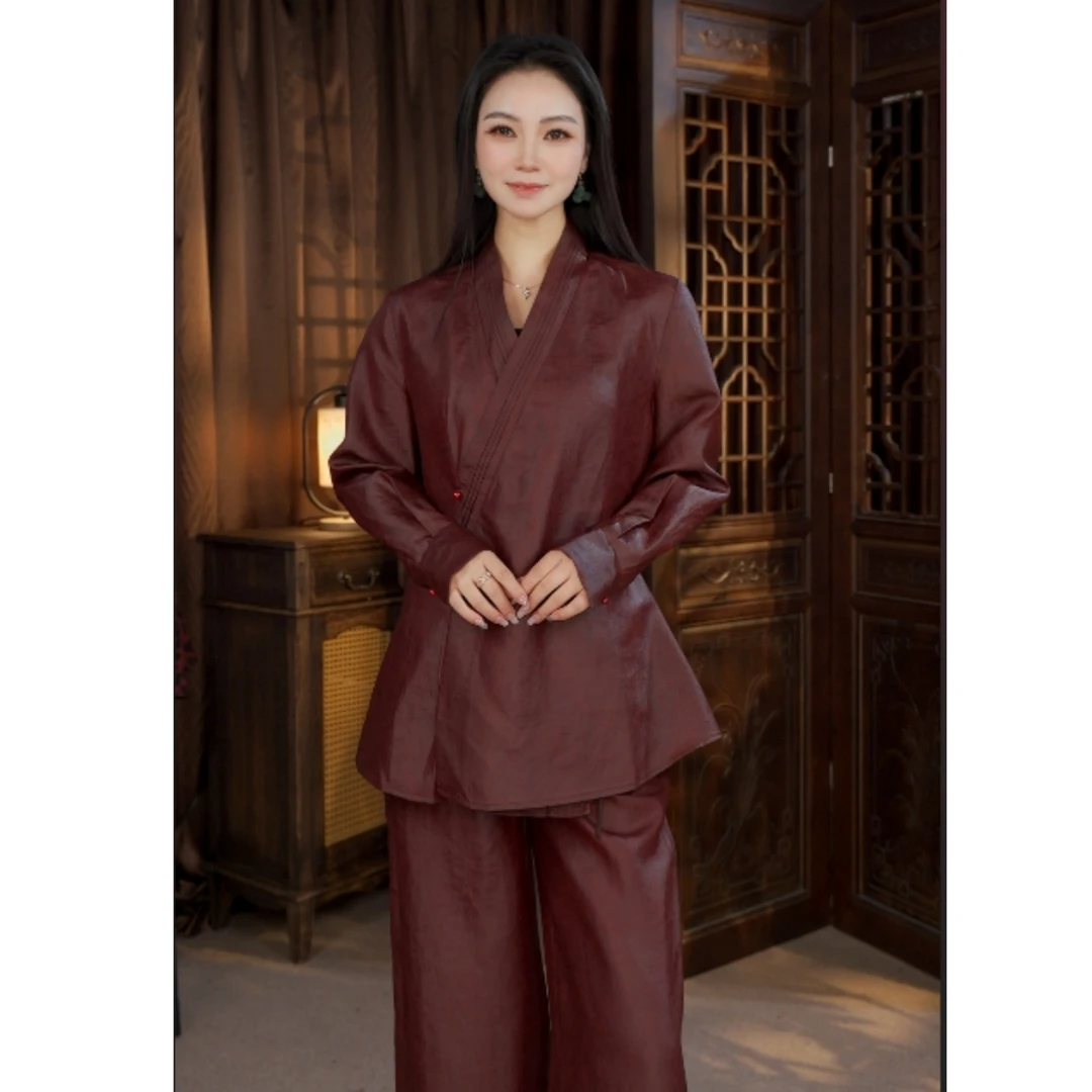 春秋新中式衬衫长袖中国风斜襟上衣25512