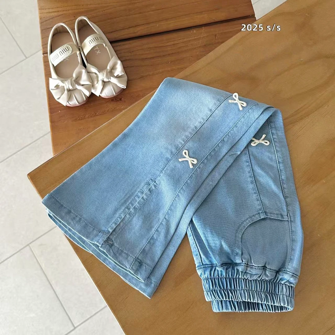 女童天丝牛仔裤夏季薄款儿童喇叭裤宝宝微喇裤高腰修身夏装裤子