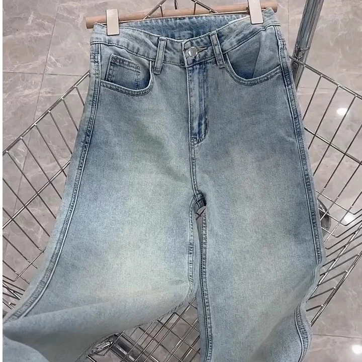 K2659 高腰牛仔裤女直筒宽松薄款小个子垂感拖地阔腿裤子 1KZ1902