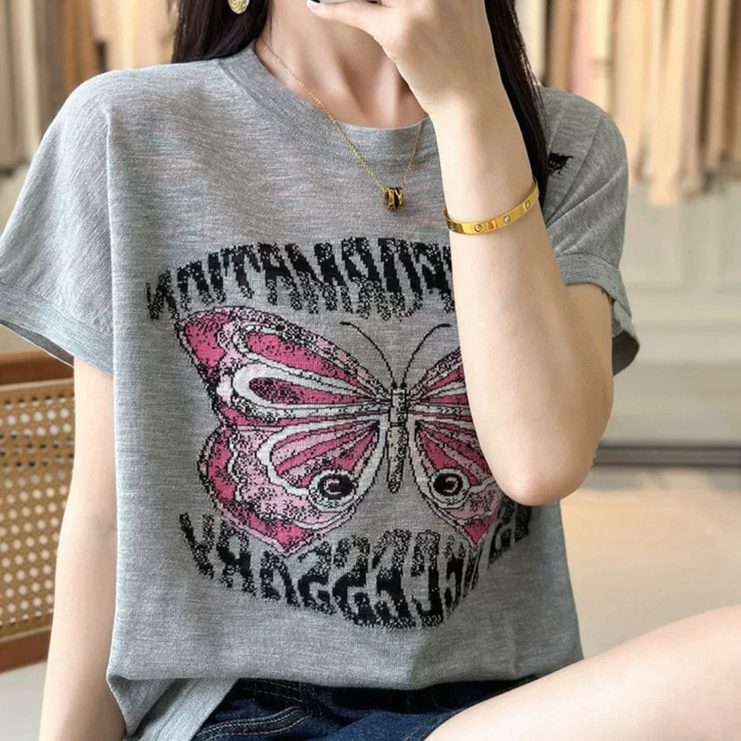 蝴蝶~百搭印花时尚减龄上衣