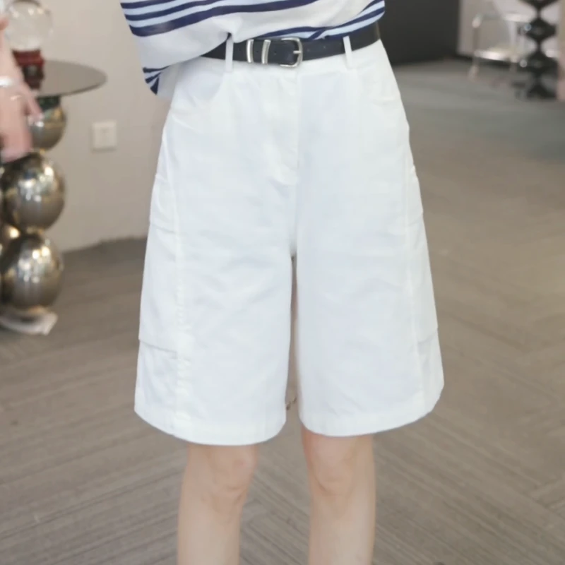 【黄金比例】2025夏季新休闲百搭显瘦设计直筒白色五分裤LK2504412