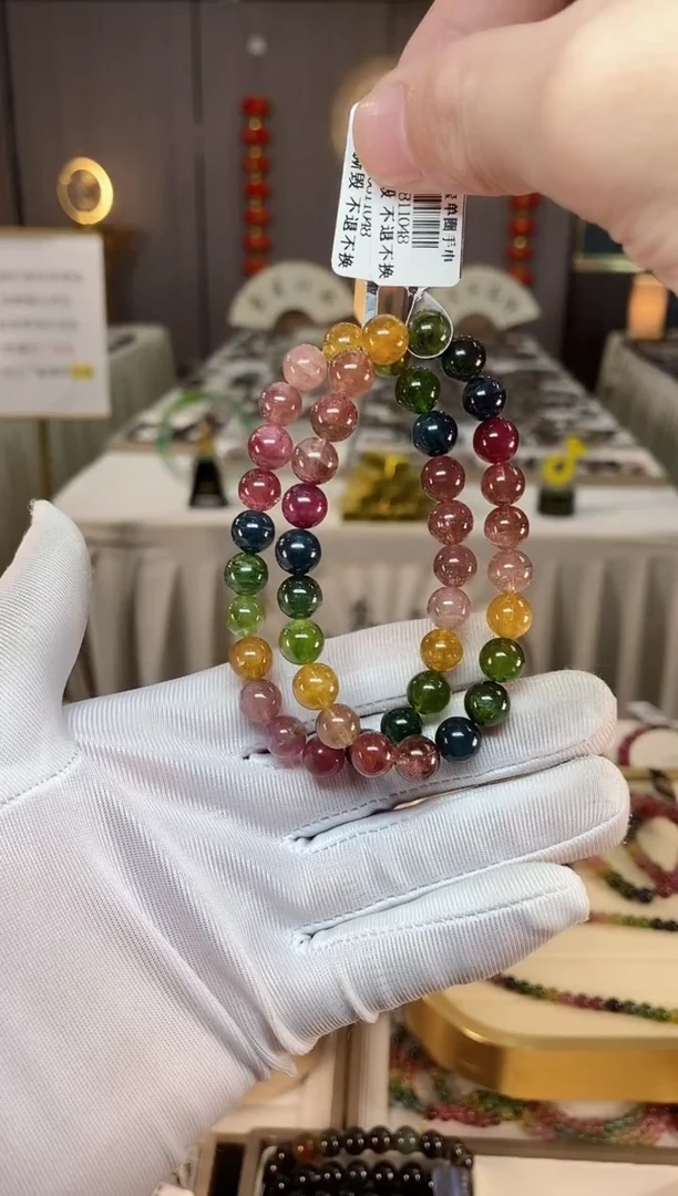 未镶嵌老矿碧玺彩虹单圈手串8mm+碧玺xion多样性发一条