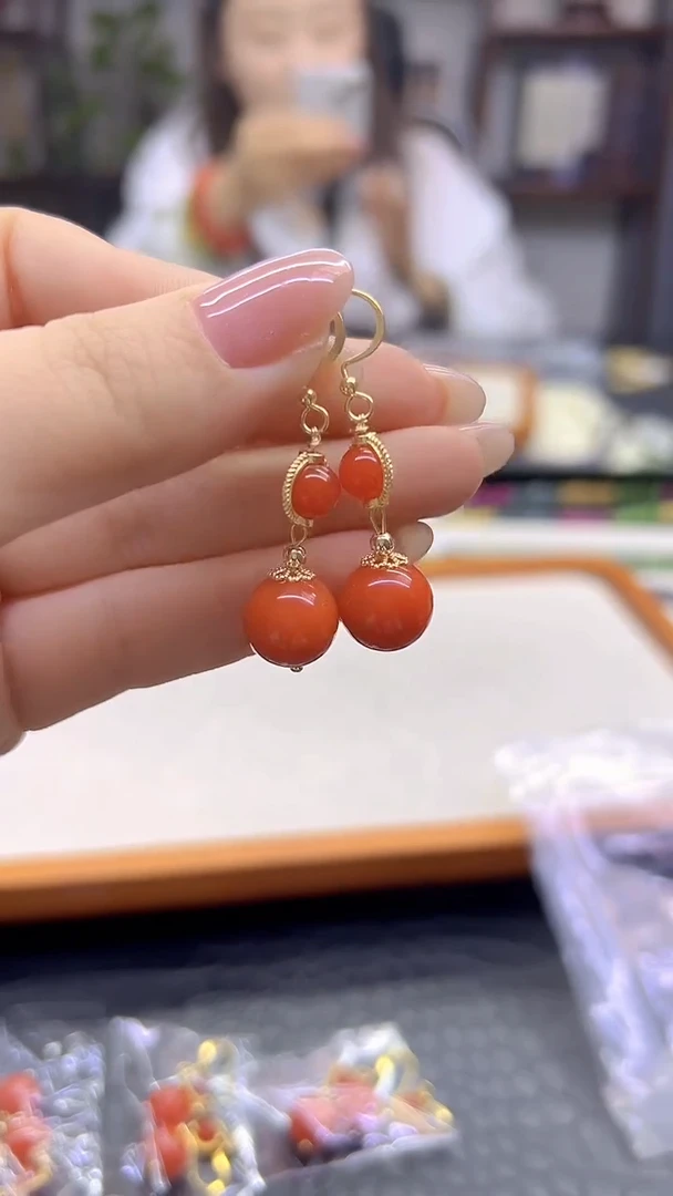 14K金镶嵌翡翠耳饰DIY款E828