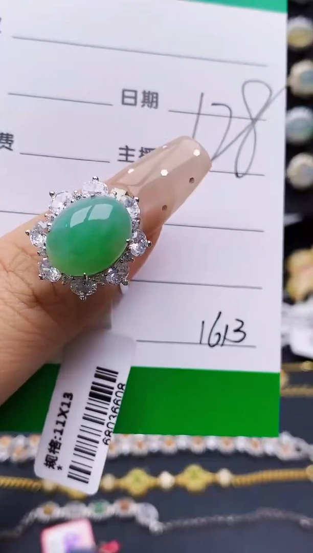 翡翠戒指银S925镶嵌1613