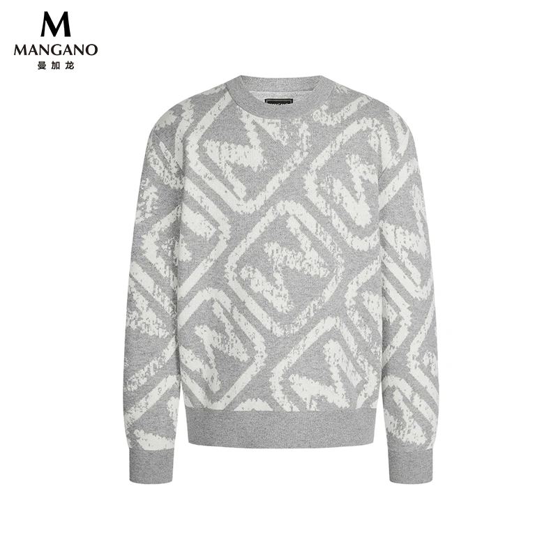 曼加龙24秋季提花100进口绵羊毛宽松男式羊毛衫美式外套7248225