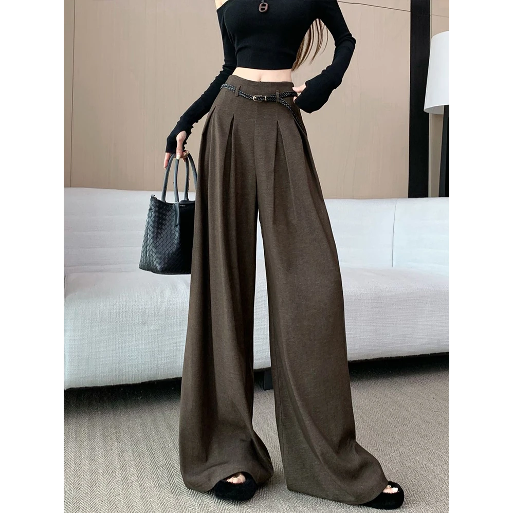 法式复古百搭高腰压褶休闲阔腿裤女早秋新款时尚宽松显瘦西装裤