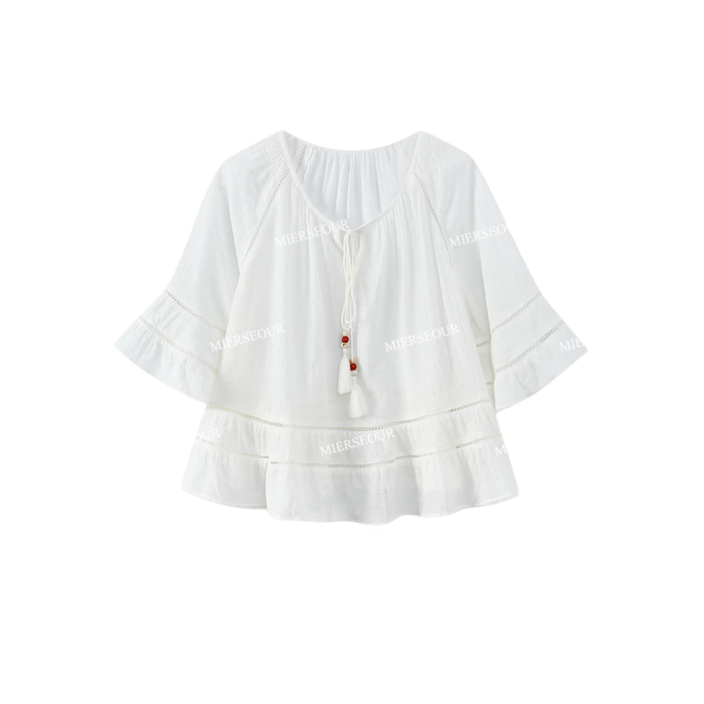 【封后轻奢设计】【很难不爱】柔美喇叭袖纯色上衣3294