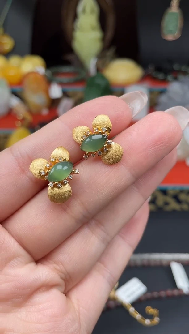 和田玉银S925镶嵌耳饰k096多样性发其一