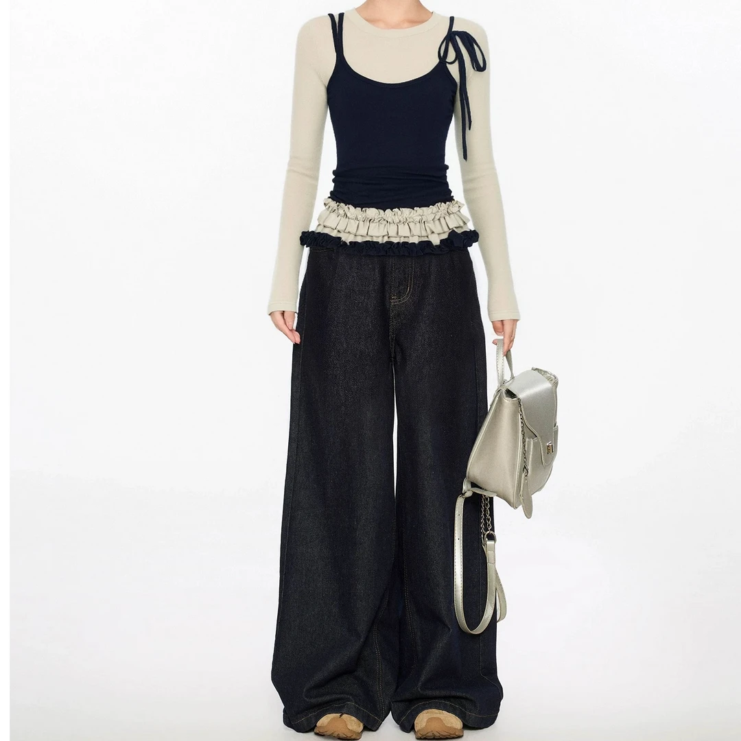 【玖喜家】大码设计感长袖女装春季胖MM显瘦内搭打底衫假两件上衣