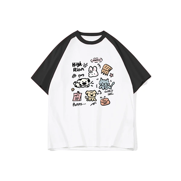 胖MM大码纯棉半袖常规运动印花夏季日常潮流圆领撞色ins短袖T恤