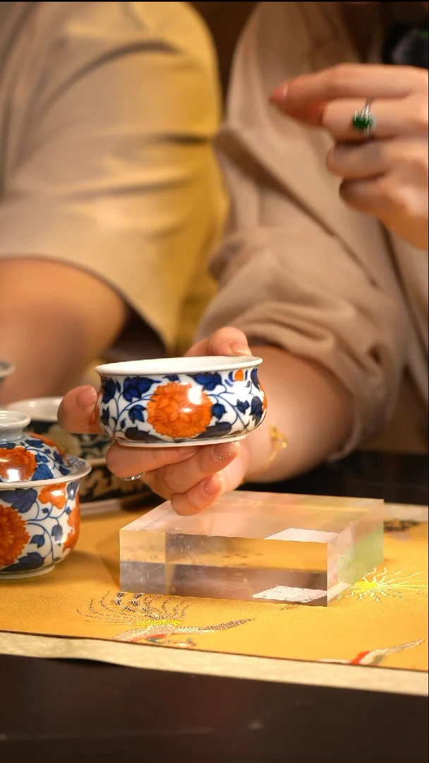 LQT立勤堂青花矾红牡丹炉式杯余毅亲工