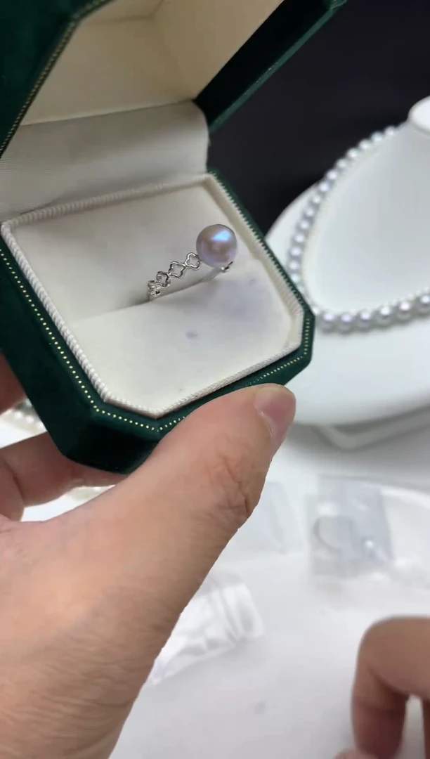 银S925镶嵌FF海水珍珠akoya灰珠戒指