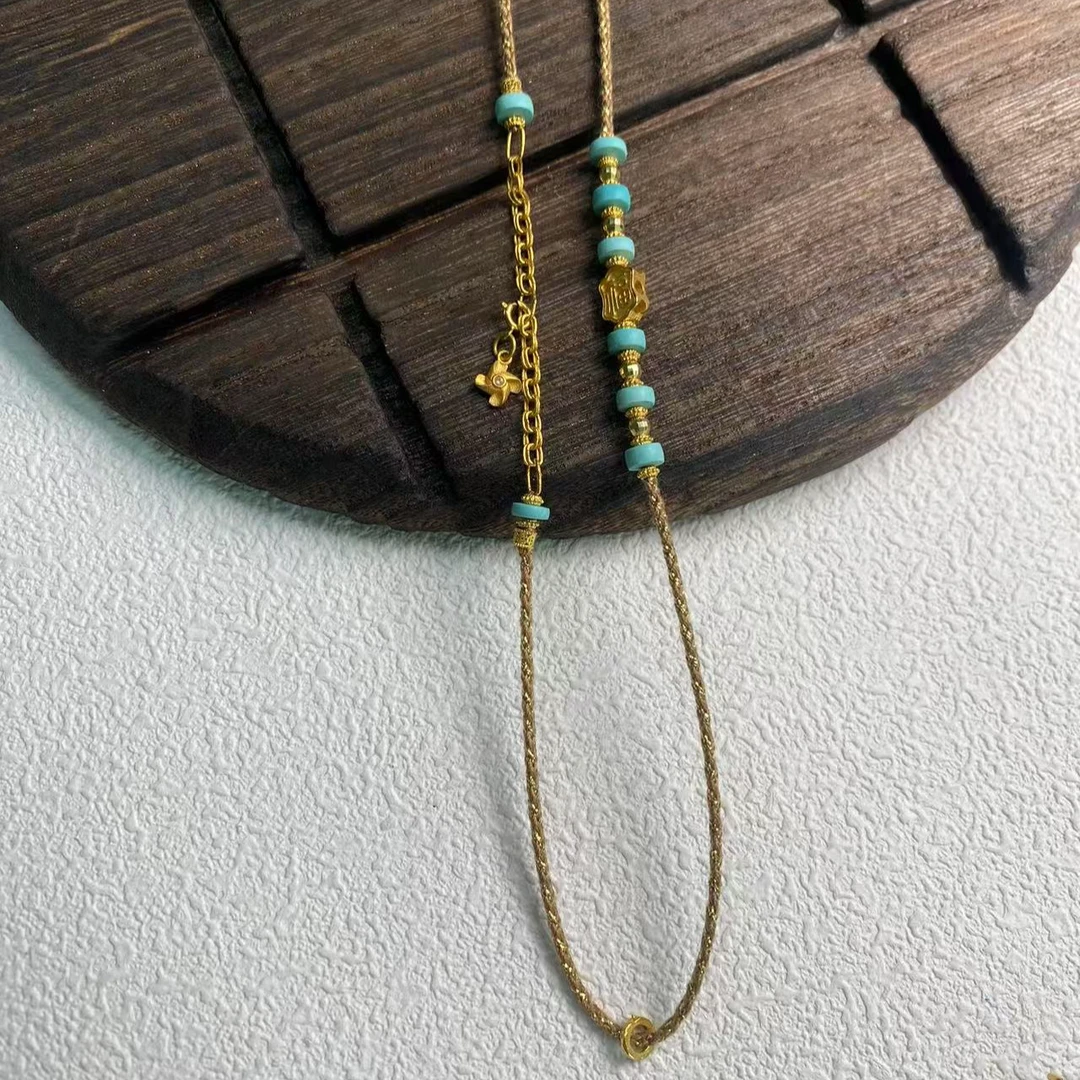 【乐小福珠宝】风车*18K金绿松石手编绳项链