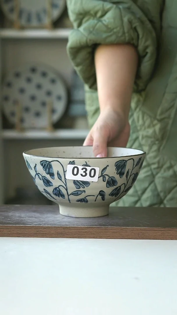 陶瑕疵不退换030手绘铃兰花面碗16cm@7-10@
