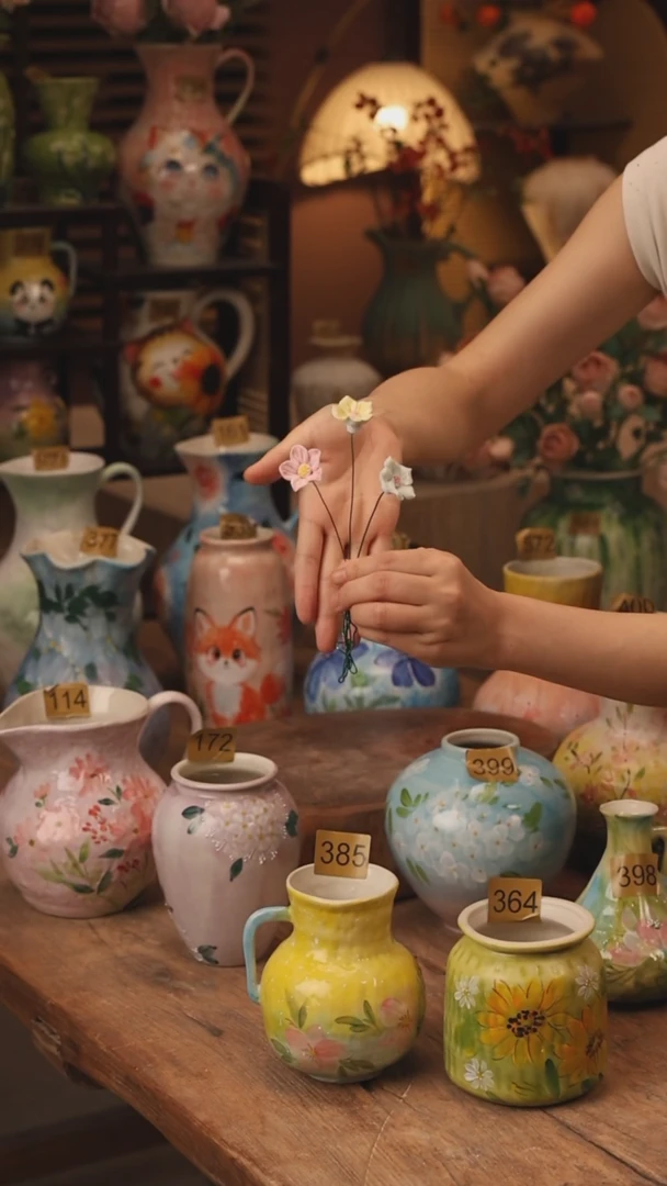 陶瓷陶瓷花3朵颜色随机