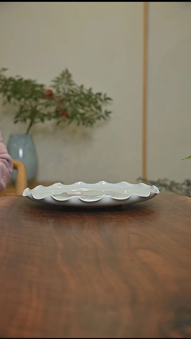 15#盘 粉青釉 微瑕 朱家汝窑款