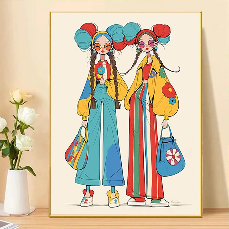 多巴胺奶油波普风活力姐妹客厅装饰画砂岩质感装饰墙面挂画3045