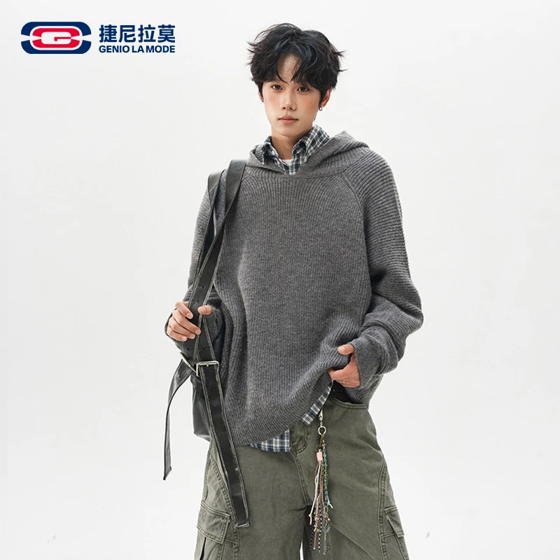 WASUUP ITITIT不褪色套头款毛衣冬季针织染色纯色针织衫连帽