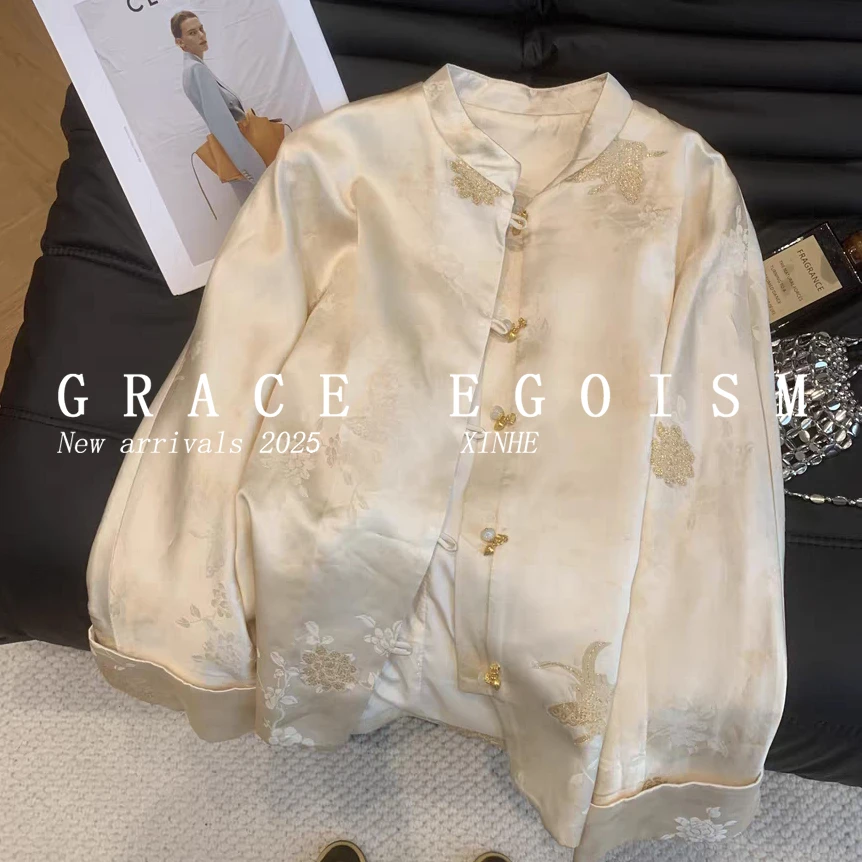 金禾【金禾专属】春季新款缎面金丝提花盘扣外套3092