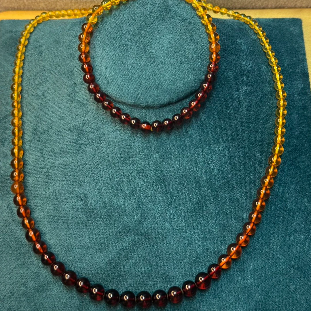 铜合金树脂项链 天然小拼色珠珠套装45cm