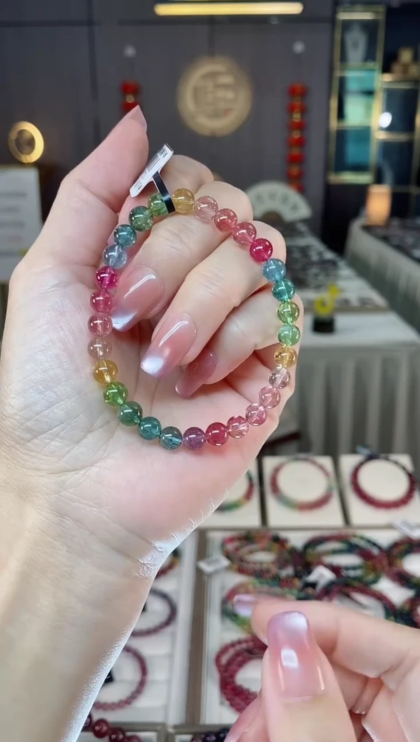 未镶嵌老矿碧玺彩虹单圈手串6mm+碧玺hon多样性发货一条