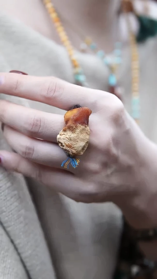 琥珀颈饰未镶嵌*蜜蜡原石戒指*百搭设计款