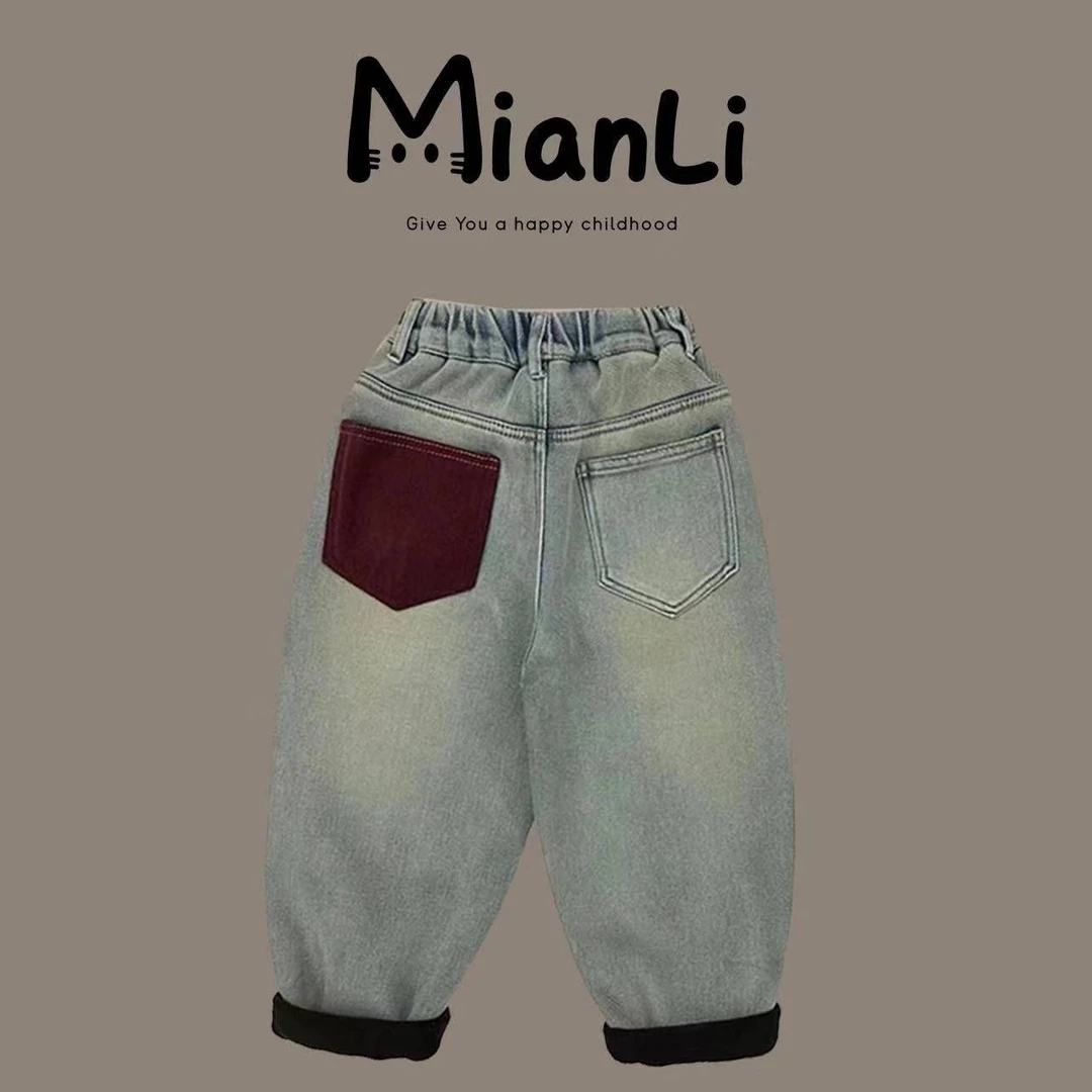 【XT0107】2024冬季新款儿童宽松加厚牛仔裤