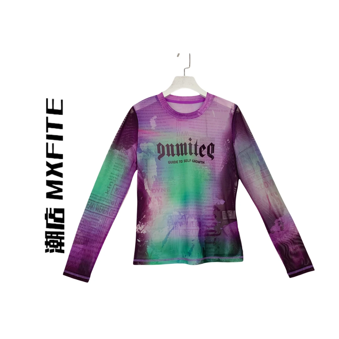 MXFITE潮店春季新款个性扎染字母印花圆领长袖打底衫（ZHC50351）