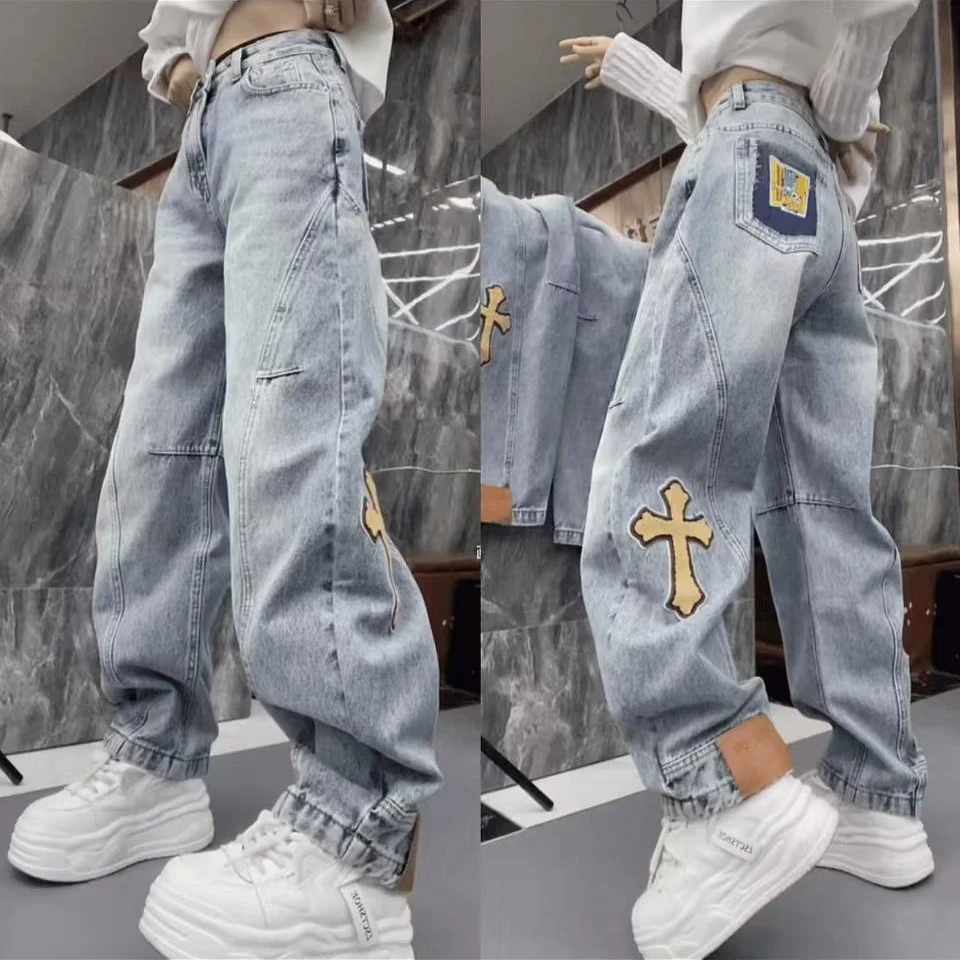 2025年简约百搭牛仔裤女春季新款高腰显瘦直筒拖地裤