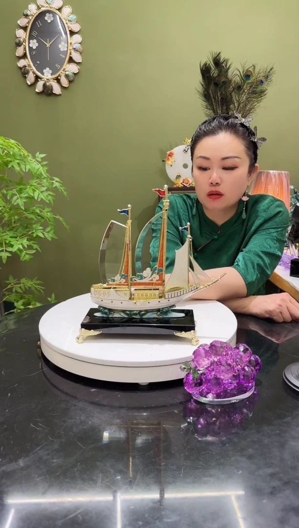 人造水晶珐琅彩  一帆风顺